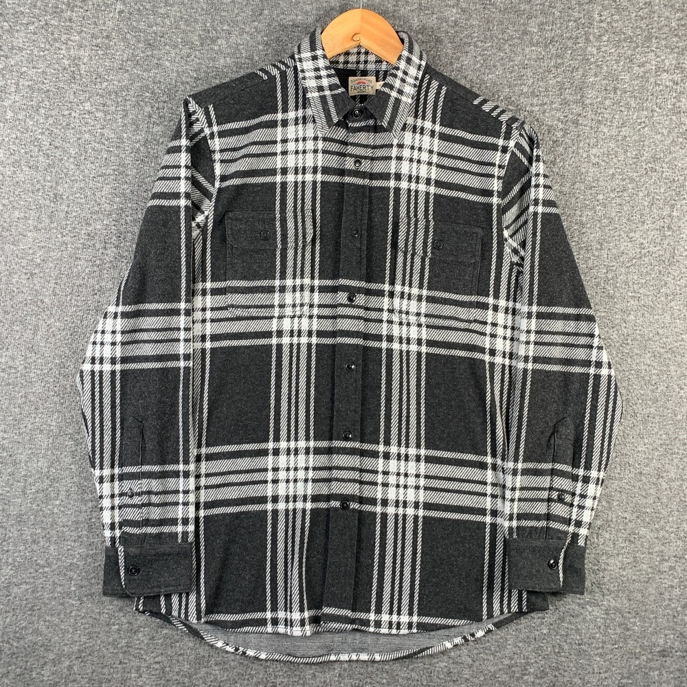 Faherty Legend Sweater Shirt Men Medium Flannel Gray Plaid Soft Preppy Modern